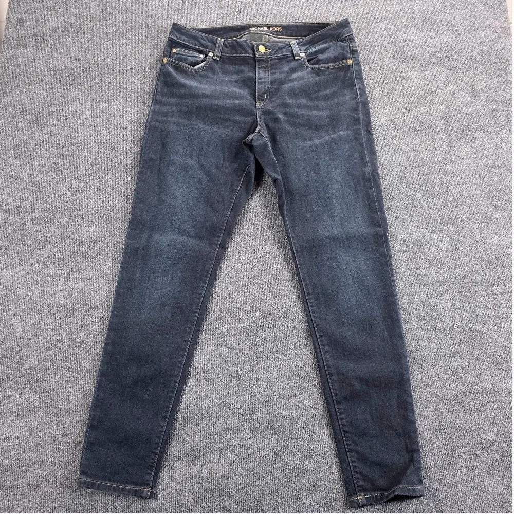 Michael Kors Mens Dark Indigo Skinny Jeans Size 10 Gold Hardware Stretch Denim